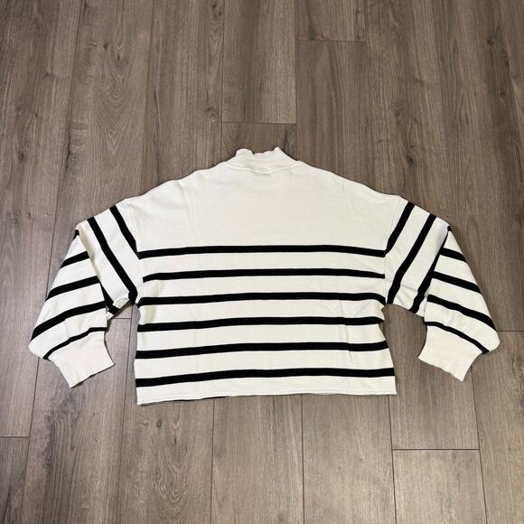 J.Crew Heritage Terry Mockneck Sweatshirt WMNS XL Kate Placed Stripe Black White - Picture 5 of 7